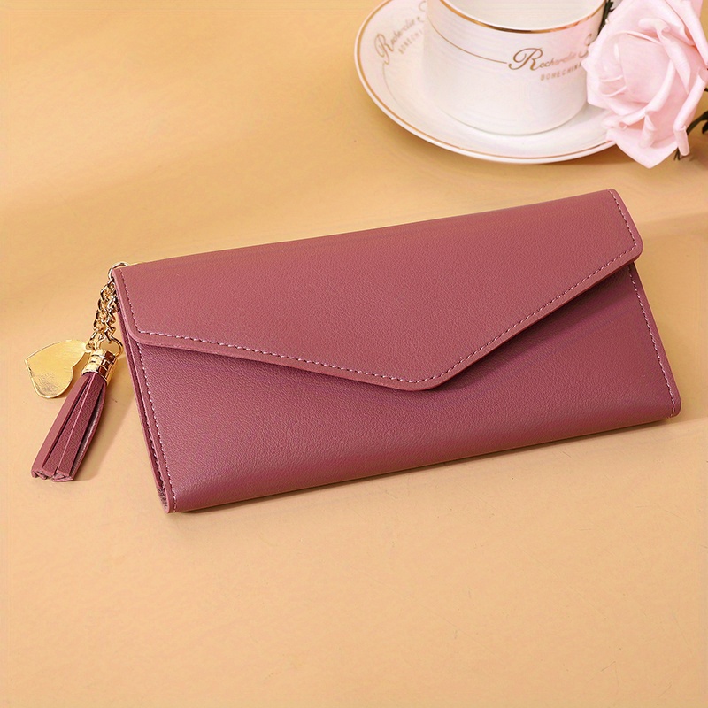 TEMU Card Bag Women 2026 New Women's Long Wallet Korean Version Large Capacity Solid Color Multi-card Slot Card Bag Storage Coin Purse 3 Folding