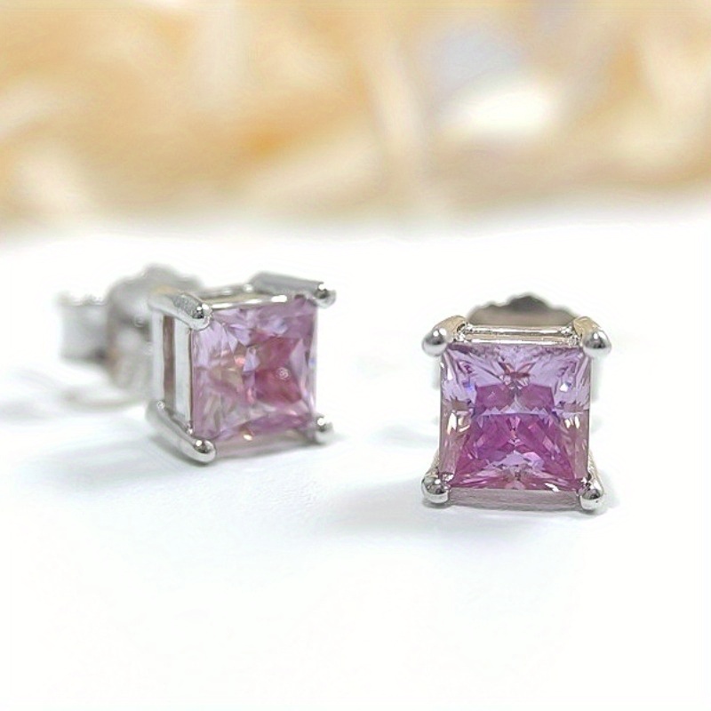 Women's 0.5 Carat Pink Moissanite Stud Earrings, 925 Silver