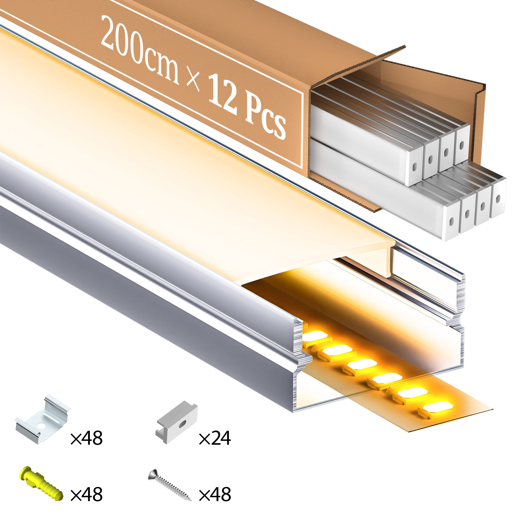 Image of Led Aluminum Profile, Led Track Light Contour Design, 2-meter Long Profile Section, U-shaped Channel, Matte Coating, Light Strip Width Of 17mm, External Dimensions 2m × 19.7mm × 10mm