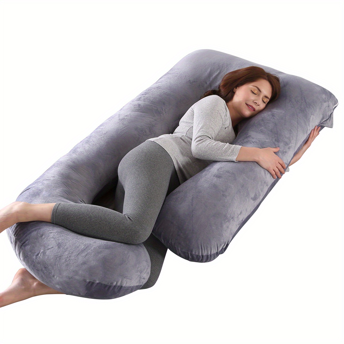 E-shop J-förmiges Kristall-Samt Schwangerschaftskissen 70 x 145 cm - Lenden- und Bauchstütze, hohe Elastizität, Ultra-