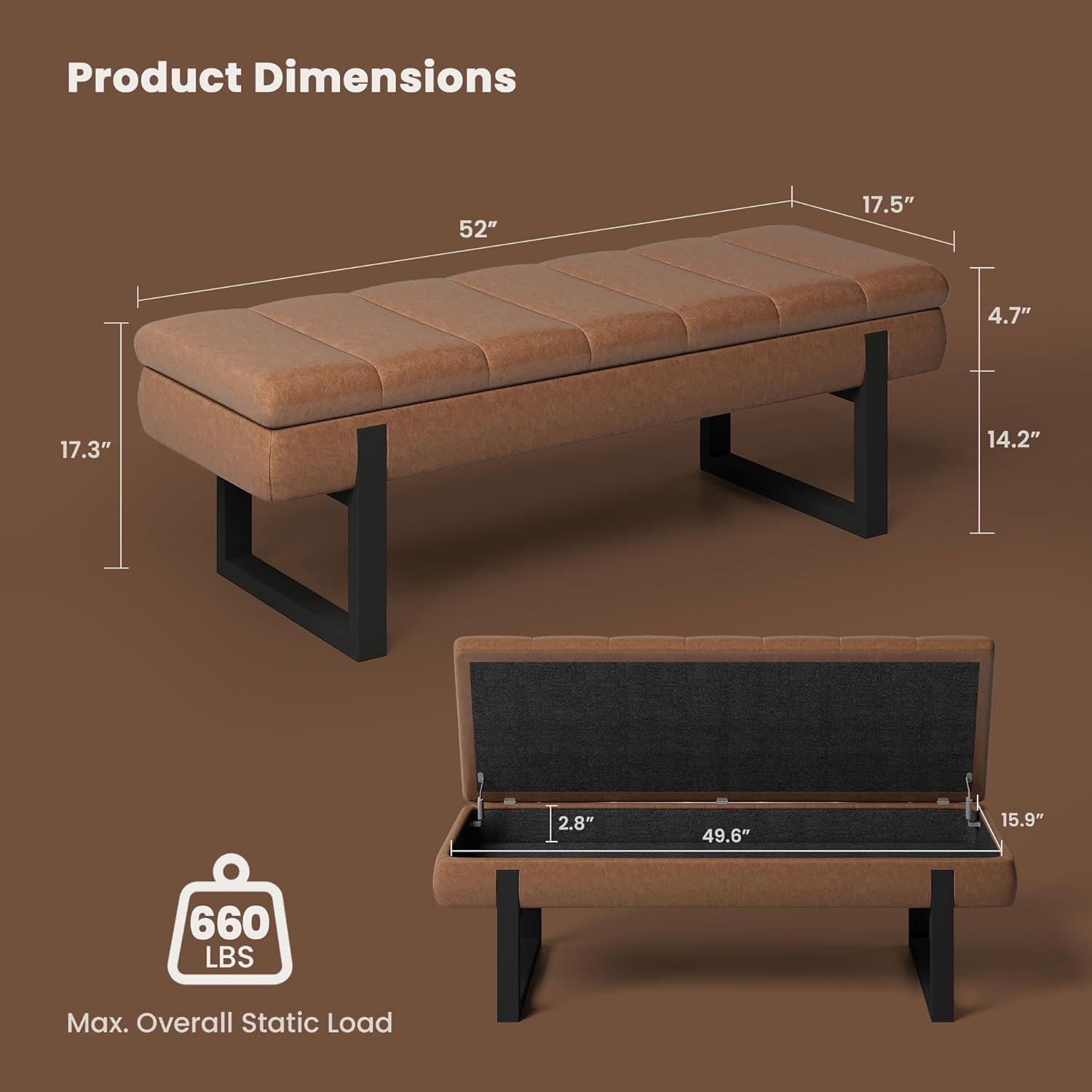 52-Inch Retro Faux Leather Storage Bench Overview