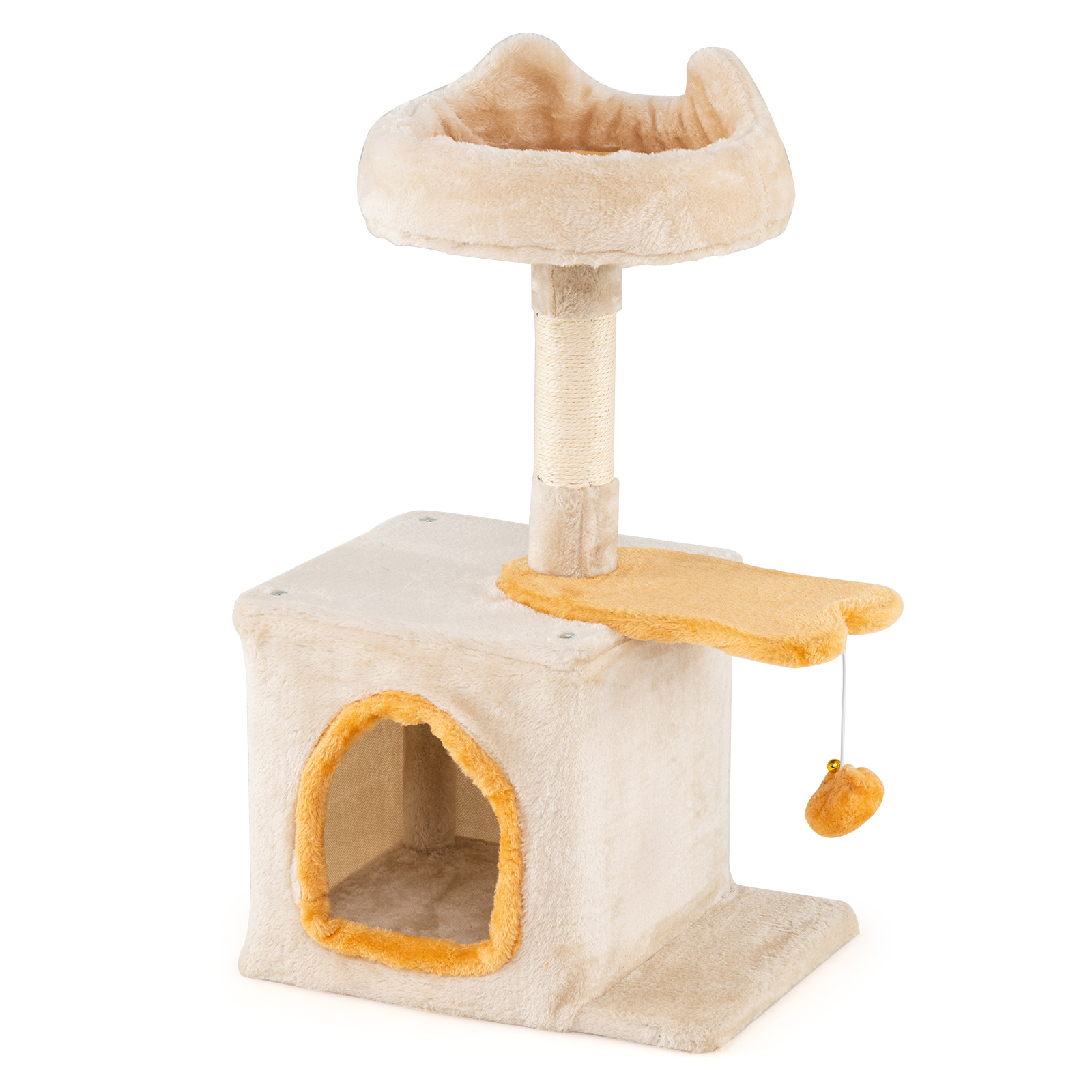 Image of Cat Tree For Indoor Kittens, Cute Kitty Tower W/ Plush Perch, Condo, Sisal Scratching Posts, Hanging Pompom, Versatile Pet Furniture Activity Center