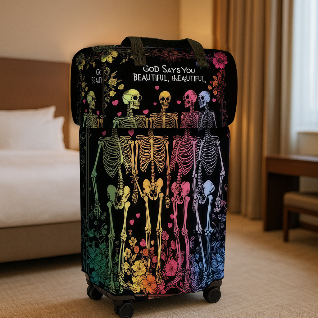 Colorful Skeleton & Flower Suitcase Set, Travel Bag & Luggage Protector