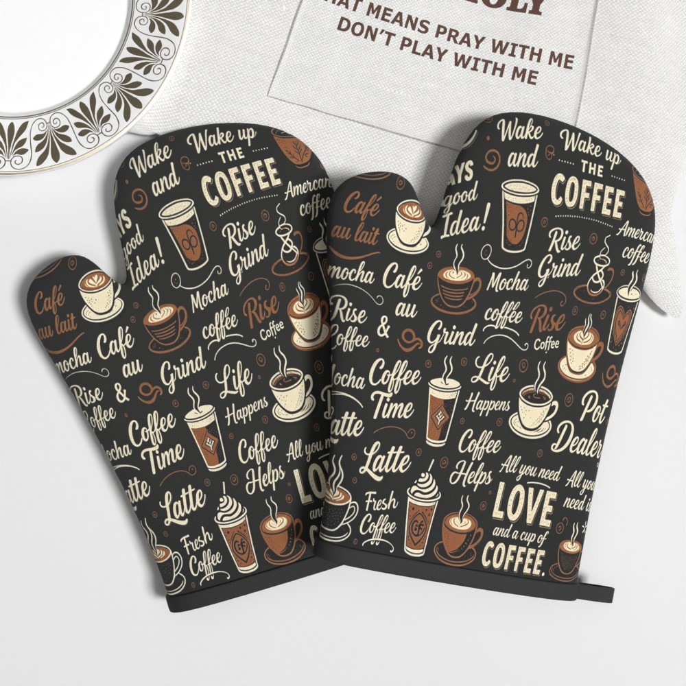 TEMU Ensemble de 2 maniques de four style café rétro, adaptées , avec motif de de café, poignée résistante à la chaleur et antidérapante, lavables en