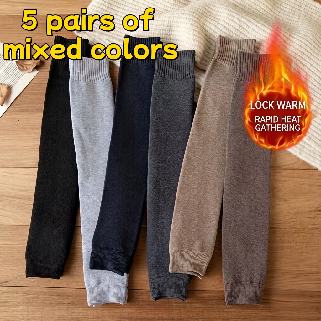 Image of 5 Pairs Of Packed Autumn And Winter Thickened Warm Over-the-knee Socks, Fashionable And Versatile Cashmere Terry Socks, Windproof Knee-protecting Socks For Outdoor Wear
