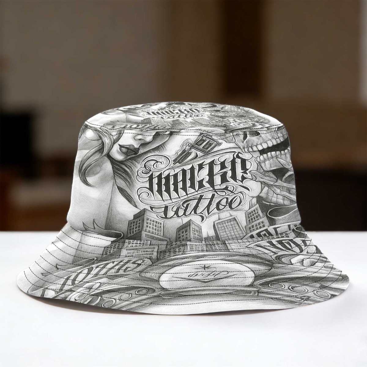 TEMU 1pc Bucket Hat With Tattoo Art Design - Lightweight Durable Suitable For, Graduation, Back-to, Father' Day - Cultural Headwear For Events &