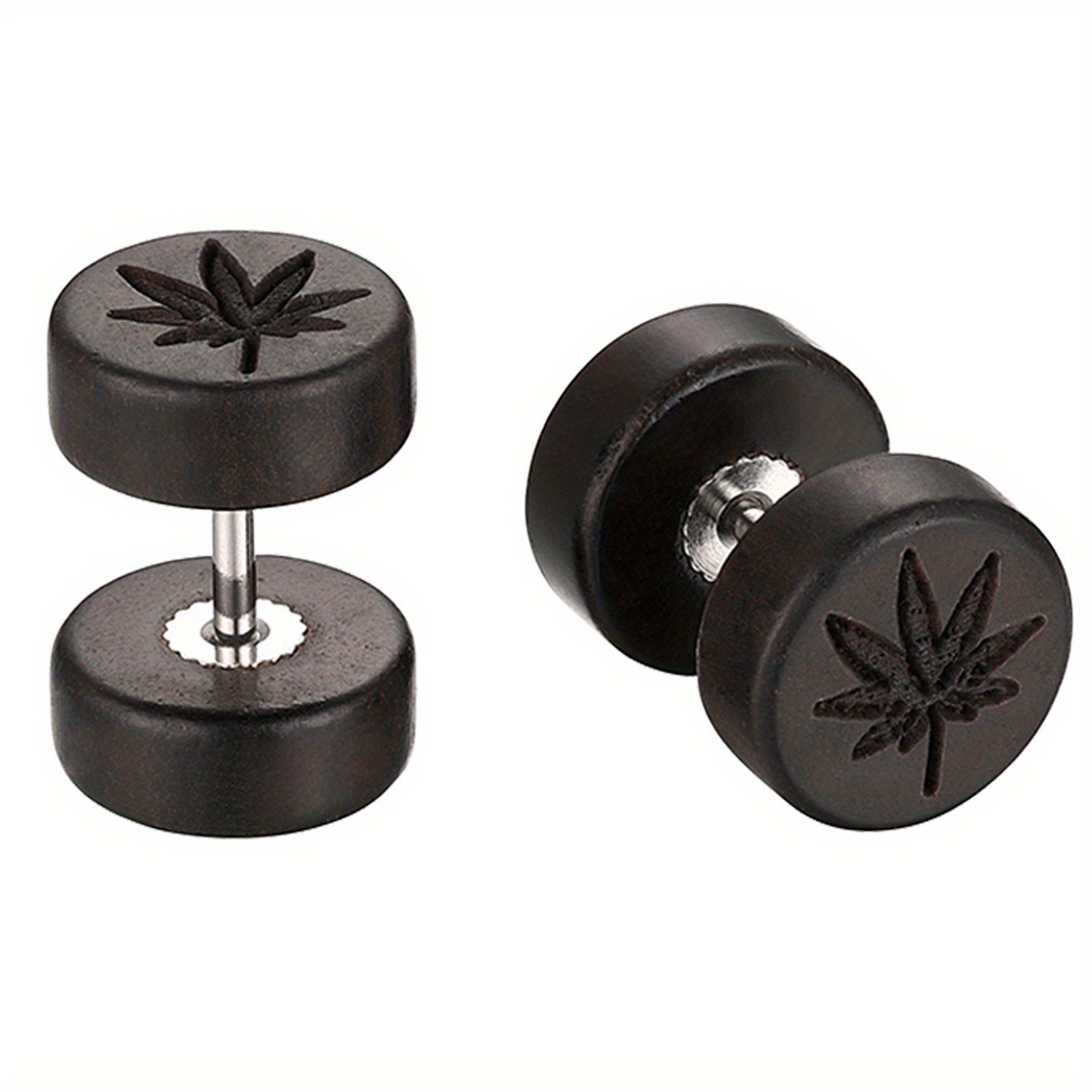 Jewelrywe Classic Vintage Wood Unisex Round Cake Carved Coconut Tree Stainless Steel Stud Earrings For Men And Women
