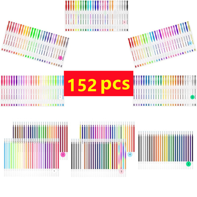TEMU Lot de 152 recharges de stylo GelReplace, 152 couleurs avec 152 recharges pour livres de coloriage pour adultes, dessin, loisirs créatifs,