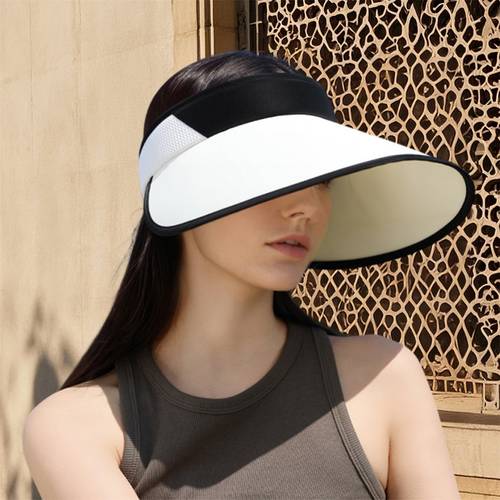 women sun visor hat wide brim hollowed ponytail hat pleated golf sports outdoor sun hat