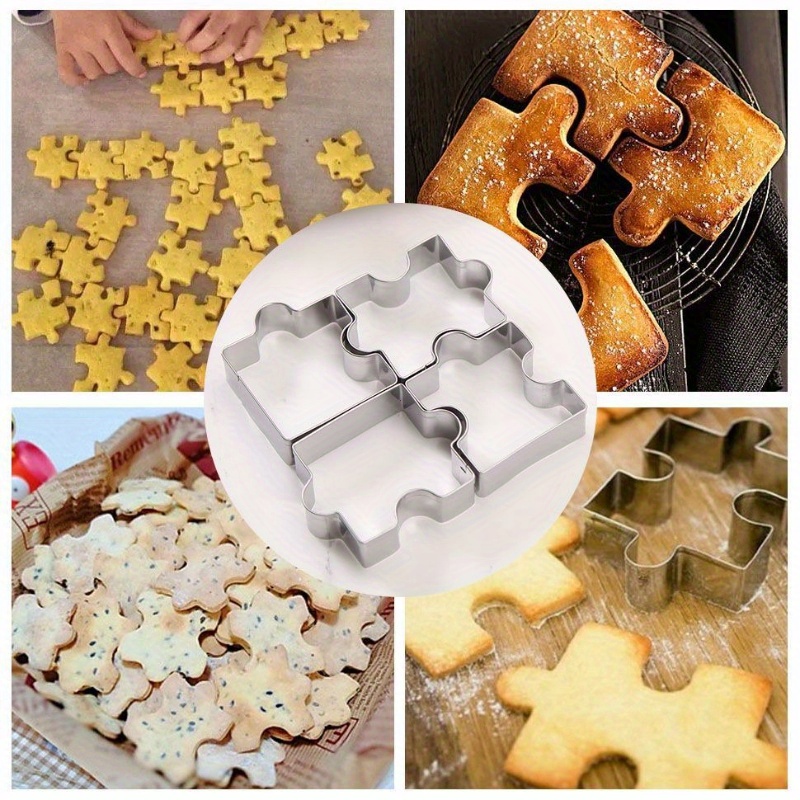 4pcs puzzle cookie cutter set stainless steel fondant and soft dough cutters for baking small cookie shapes for birthday decorations