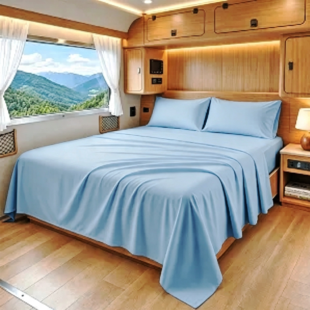 Luxury Bamboo Viscose RV Bedding Set, 3/4pcs Camper Sheet Set with Fitted Sheet And Pillowcases, Smart Four-Season Cooling Breathable Bed Sheets for RV Camper Trailer Bedroom