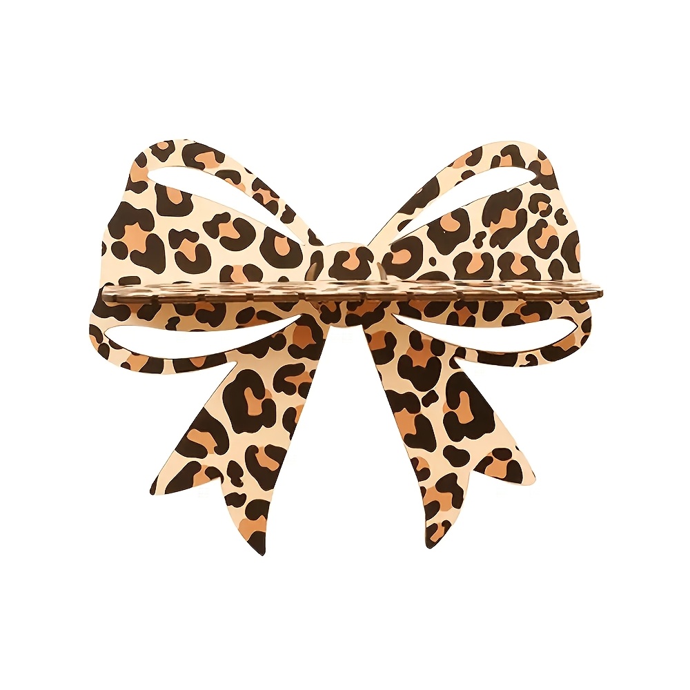 TEMU Bohemian Style Wooden Leopard Print Bow Wall Shelf- Fashionable Hanging Storage And Decorative Display, Suitable For Home, Office Or As A Gift,
