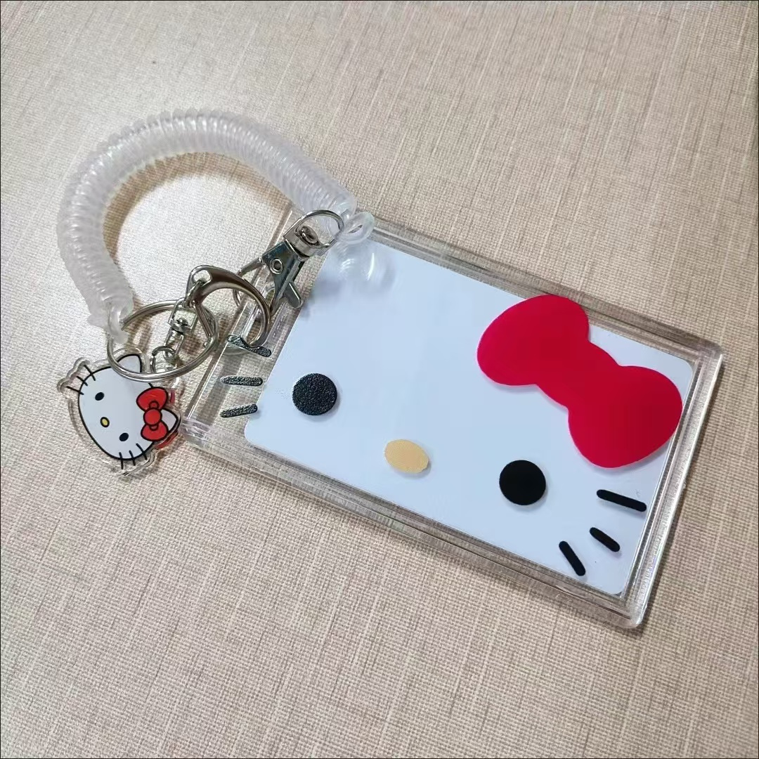 

Hello Kitty Y2k-inspired Clear Card Holder With Keychain - Cute Sanrio Id & Credit Case For Women