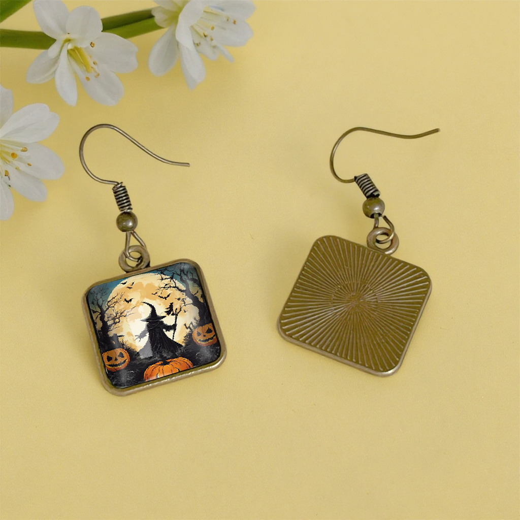 Fashionable Moon Pumpkin Witch Heart Shaped Earrings