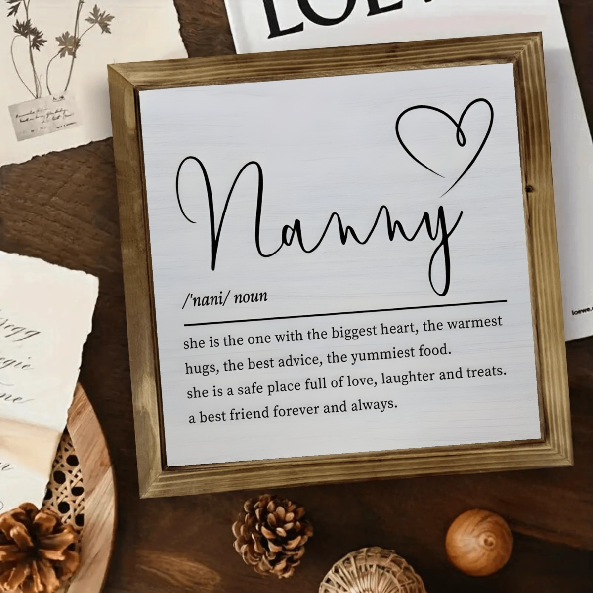 TEMU Nanny Grandma 1pièce 8 x 8 pouces Cadre Signe en bois Cadeau de la fête des mères avec , Citations positives Art mural pour maman de fille ou