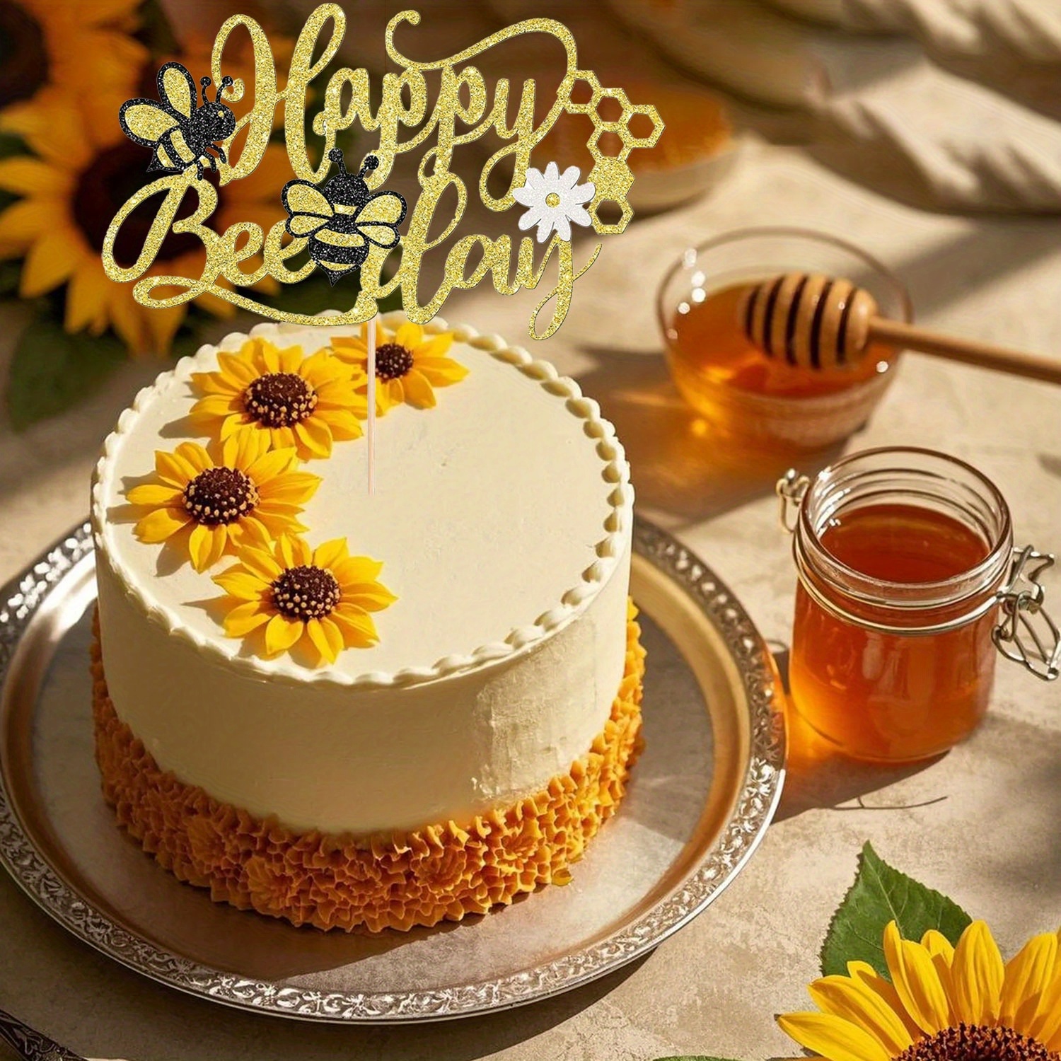 glitter honeycomb bumble bee cake topper stick Temu Australia