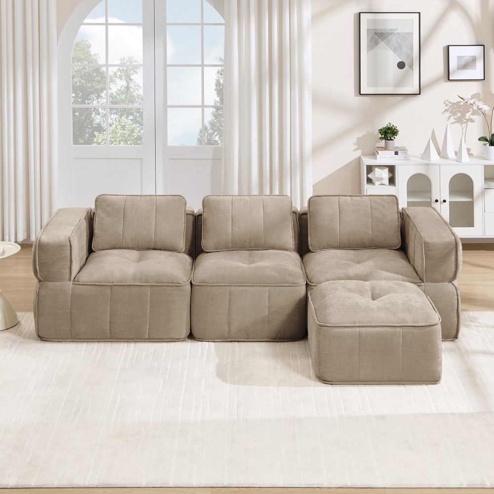 Image of Modern Modular L-shaped Chaise Sofa Bed Featuring Deep Seating And Wide Armrests, Plus A Movable Ottoman; Soft, Comfortable Fabric; No ; In .