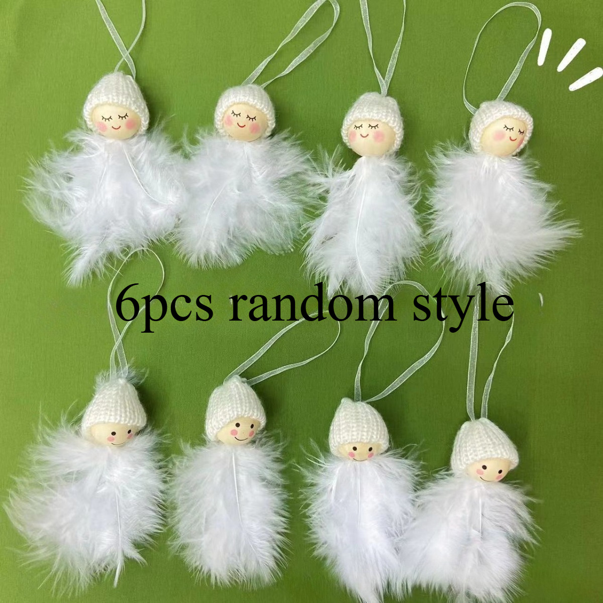 Image of 6pcs Random Style Ornaments For Christmas Tree - Mini Artificial Feather Pendants For Crafts, Party, New Year, Xmas Diy Decorations