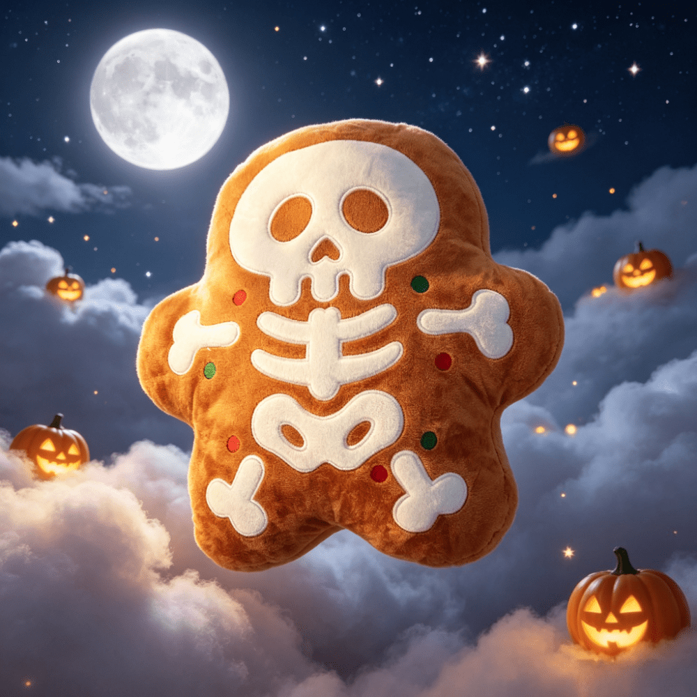 Pumpkin-Colored Cute Skull Gingerbread Plush Doll