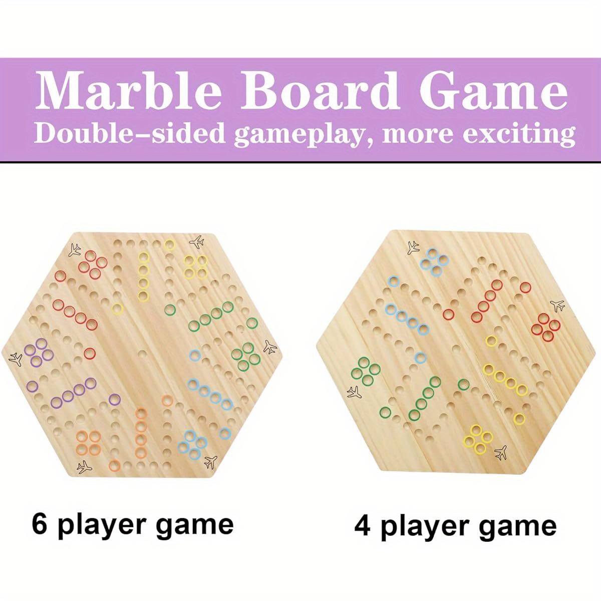 HOROW Wahoo Board Game - Classic 2-Sided Wooden Family Game Night Board Game for 4 or 6 Players, Includes 30 Marbles & 6 Dice, Compact Portable Design with Sturdy Log Base, Easy to Learn & Play