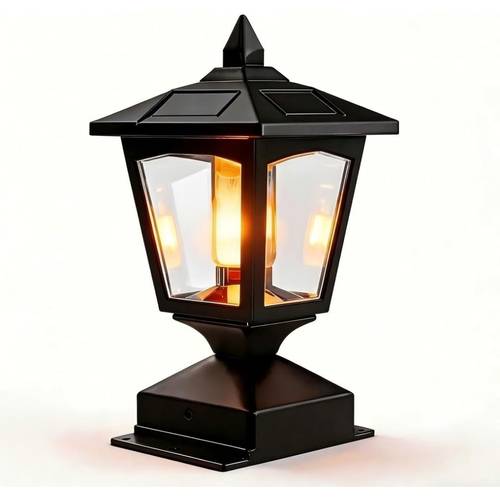 4x4 5x5 6x6 solar powered post cap light outdoor lantern black warm flame effect garden fence pillar lamp