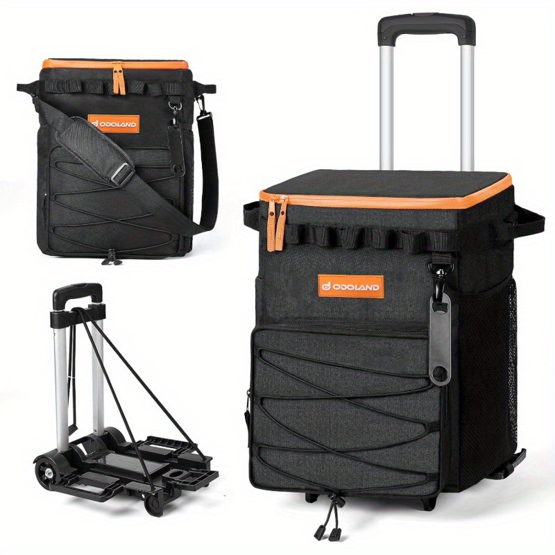 Odoland Heavy-Duty 48 Can Cooler with Wheels & Handle - Collapsible Ice Chest, Locking Wheels, Side Pockets - Portable Camping, Party, Tailgating Cooler for Outdoor, Grocery, Delivery - Holds 48 Cans/72 Bottles, Outdoor Cooling, Compact Design, Reinforced Fabric, Party Hosts