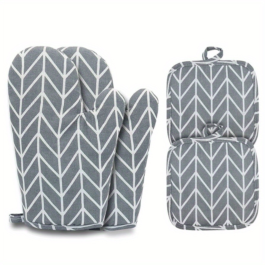 TEMU 4pcs Cotton Oven Mitt Set, Potholders, Heat-resistant Mitts, Thickened Microwave Oven Mitts With A Non-slip Grip, Kitchen Supplies, Suitable For