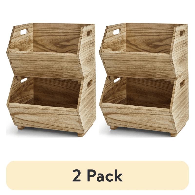 

2-pack Rustic Wooden Stacking Storage Bins - Versatile Organizer For Home, Office, Dorm | Wood Construction | Ideal For Books, Toys, And Snacks, Baskets, Bins & Containers For