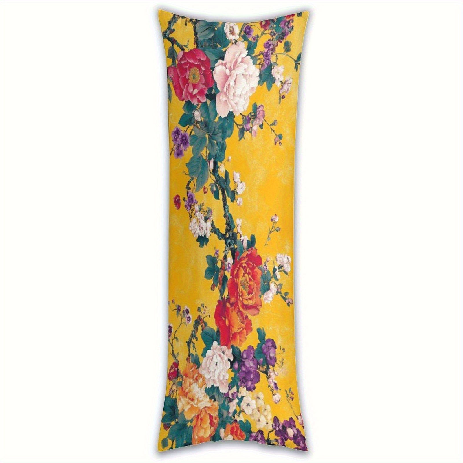 extra long body pillow case mustard yellow   with roses soft plush bed cushion cover for queen king beds sofas machine washable large pillowcase 20x54 inches 51x137  decor accent sofa accessory   style doublesided print bedroom accent fashionable pillowcase durable fabric interior design enthusiasts Product details 7