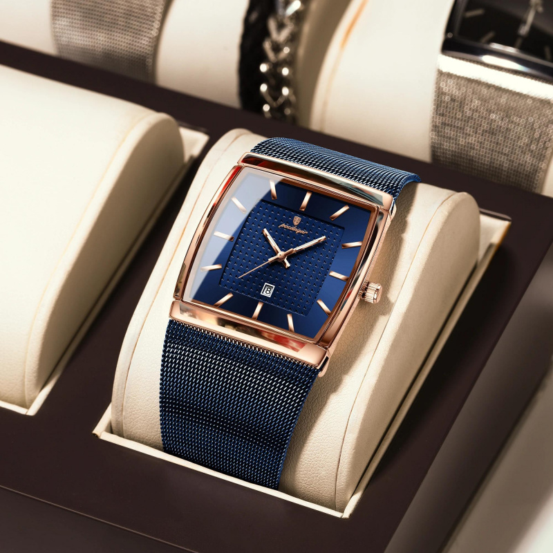 TEMU Business Men's Watch, Luminous Date Rectangular Grid Alloy Watch, Casual And Versatile Small Square Watch, Automatic Stainless Steel Mechanical