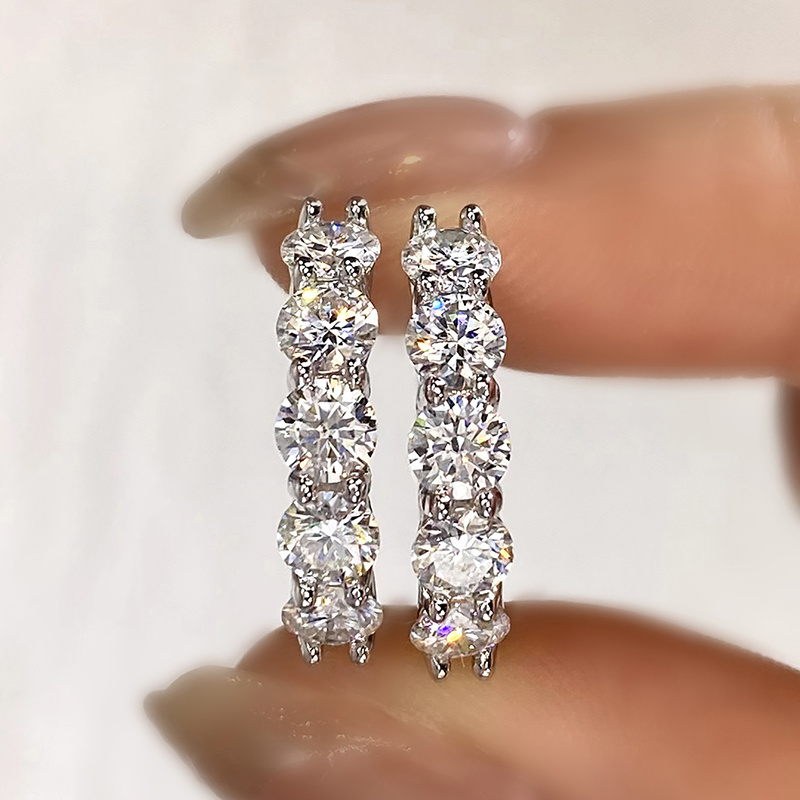 TEMU Row Moissanite Stud Earrings For Women Men, Moissanite Hoop Earrings For Women 925 Sterling Silver Wedding Fine Jewelry Gifts For Women Men,