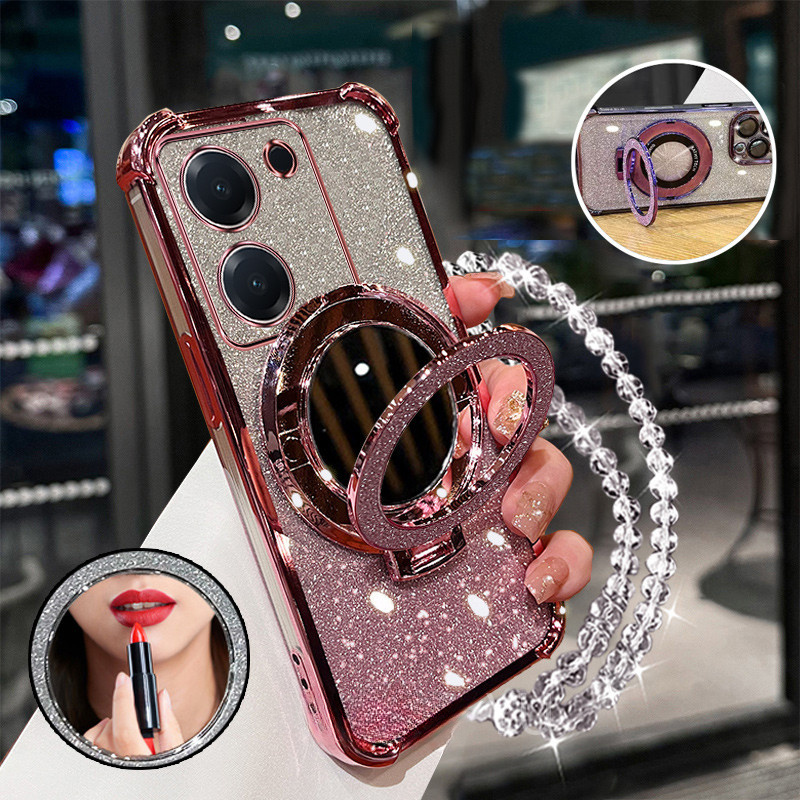 TEMU Custodia per telefono - per Redmi 13C 4G/POCO C65 Custodia universale per telefono con airbag a quattro angoli, glitter, specchietto per trucco,