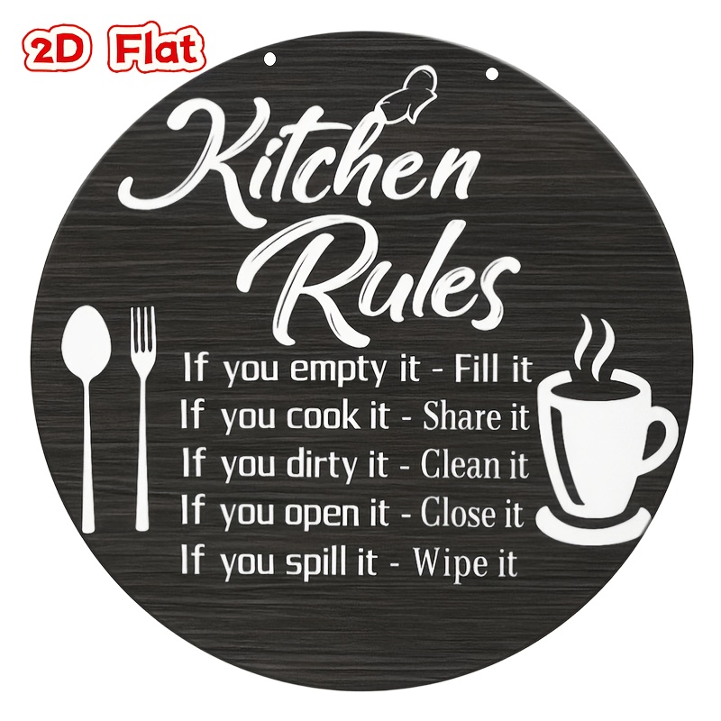 TEMU 2D Plat - Panneau de Règles de Cuisine en Bois 2D, Décoration Murale Amusante avec Coupes de Cœur, 5.9X5.9In, Décoration Suspendue pour Cuisine
