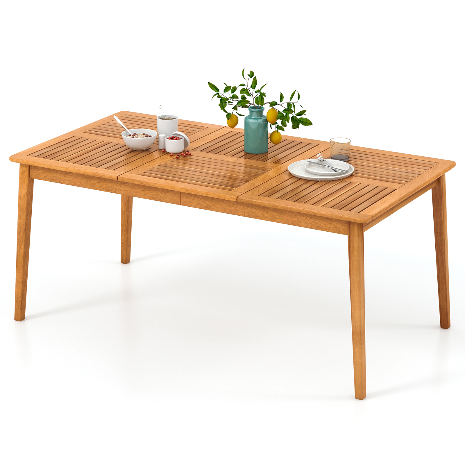 Image of 6-person Outdoor Acacia Wood Dining Table, 170 X 90cm Rectangular Bistro Table With 5cm Umbrella Hole, Outdoor Patio Table For Deck, Garden, Poolside And Backyard, Natural
