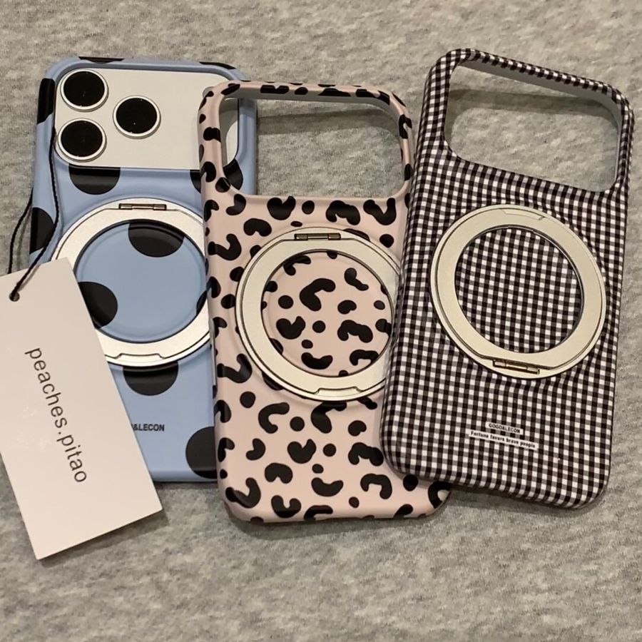phone case leopard print polka dot and plaid film stand case suitable for iphone 17 pro max semi full coverage   phone case simple 16 pro spliced design protective case 15 pro protective cover plaid multi functional case
