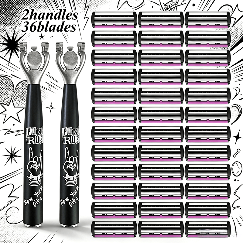 TEMU 2 Handle 36pcs Replacement Blade Set, 6-layer Manual Shaving Kit | Men's Manual Safety Razor Set With 6-layer Stainless Steel And Aloe Vera