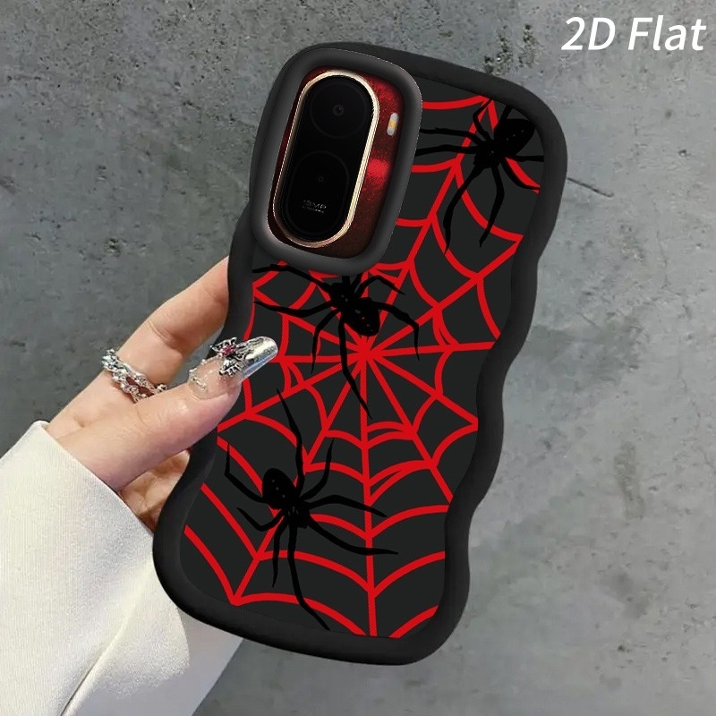 TEMU Phone Case: Phone Case-2d Flat, Spooky Red And Black Spider Web Print, Shockproof Slim Protective Cover For Redmi 4g Halloween Themed Insect