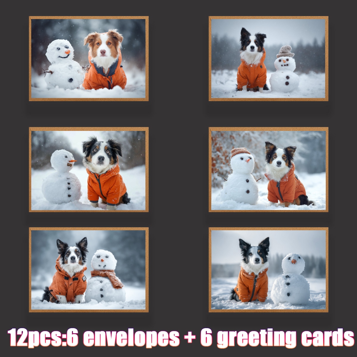 TEMU 1 Set/12pcs/24pcs Christmas Cards Featuring Dogs And Snowmen In A Warm Winter Scene. The Cards Come With Envelopes, Measuring 9*13 Cm (3.54*5.11