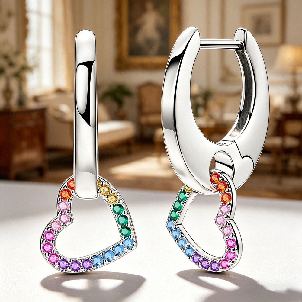 Women's 925 Silver Heart Rainbow Dream Language Earrings