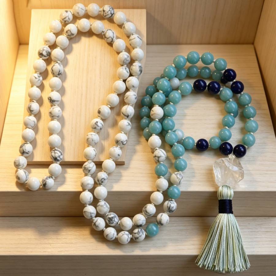 Bohemian Natural Stone Bead Necklace, Handmade