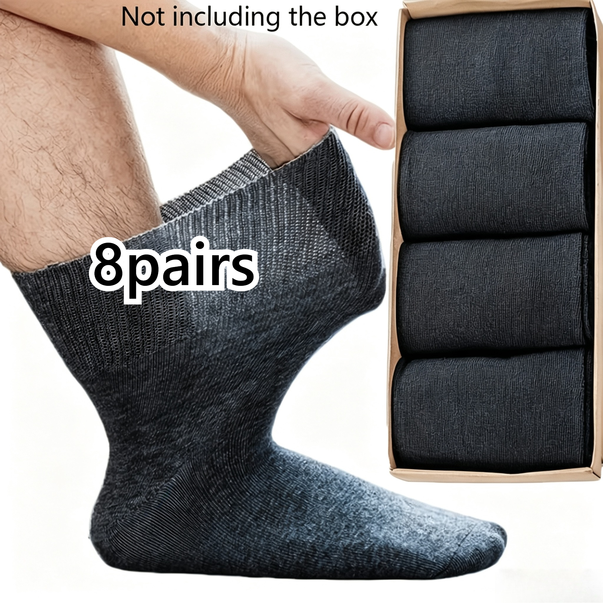 TEMU 8 Pairs Extra-large Socks - Non-restrictive Cuff, Soft Breathable Non-binding Suitable For Wide Feet, Loose Fit For Hiking, Sports, Business,