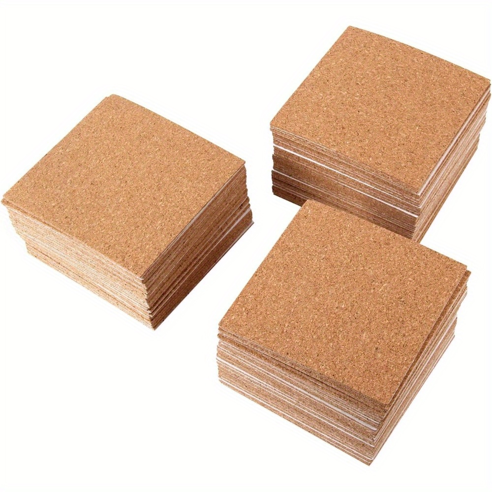100 Pack Self-  Cork Squares & Round Sheets - DIY   Cork Board for Coasters, Crafts, Home Decor - High-Quality Cork,   & Stick Application, Crafting, Natural Texture, Self  Feature
