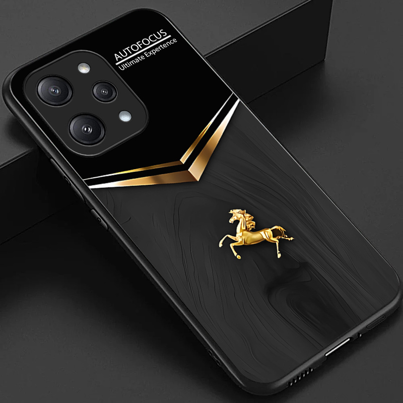TEMU Funda para Redmi 12, Múltiples Colores y Diseño de Caballos Dorados, Estilo Elegante con Cubierta Trasera de Vidrio Brillante, Regalo