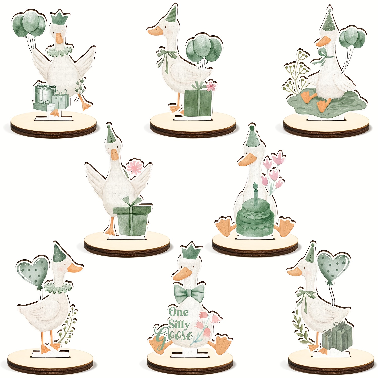 TEMU 8 pièces de décorations de centre de table en bois, vert sauge, 1 panneau de bureau canard, décoration de bureau, accessoire photo pour 1er