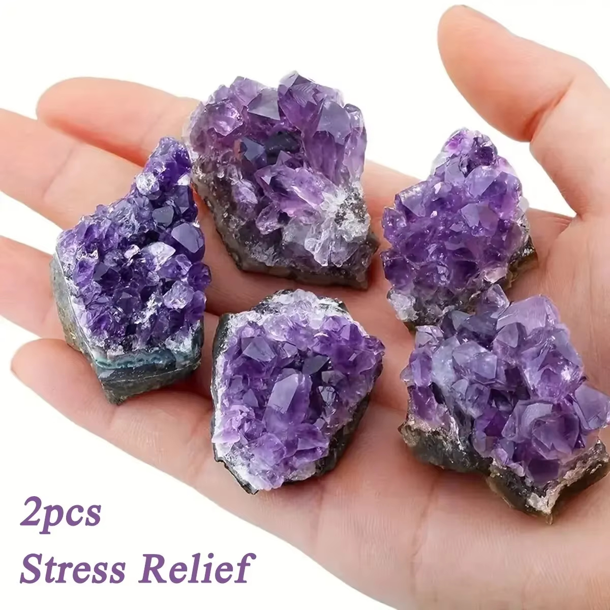 TEMU 2-pack High Quality Natural Amethyst Stone Carving Cluster Ornaments Home Decoration Random Style