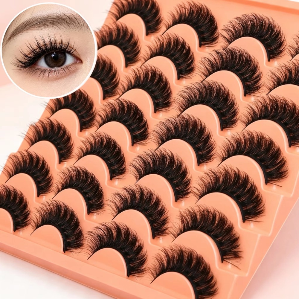 TEMU Cils Faux en D Curl 14 Paires Épais et Volumineux Naturels Effilochés Faux Cils Ensemble de Cils pour Toutes les Occasions
