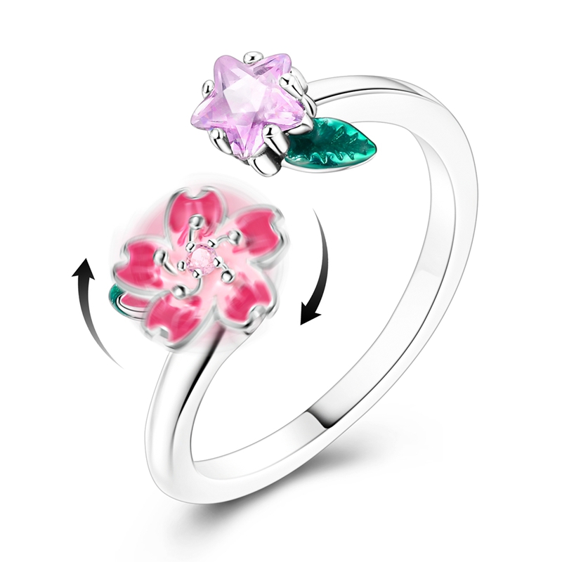 925 Sterling Silver Rotating Cherry Blossom Ring, Elegant Gift