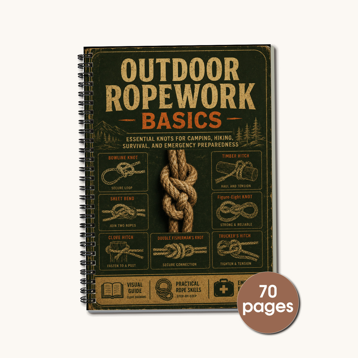 TEMU 70-page Outdoor Knot Tying Guide Book: Diagrams With Knot Charts Suitable For Camping, Survival, Emergency Preparedness | Beginner To Advanced