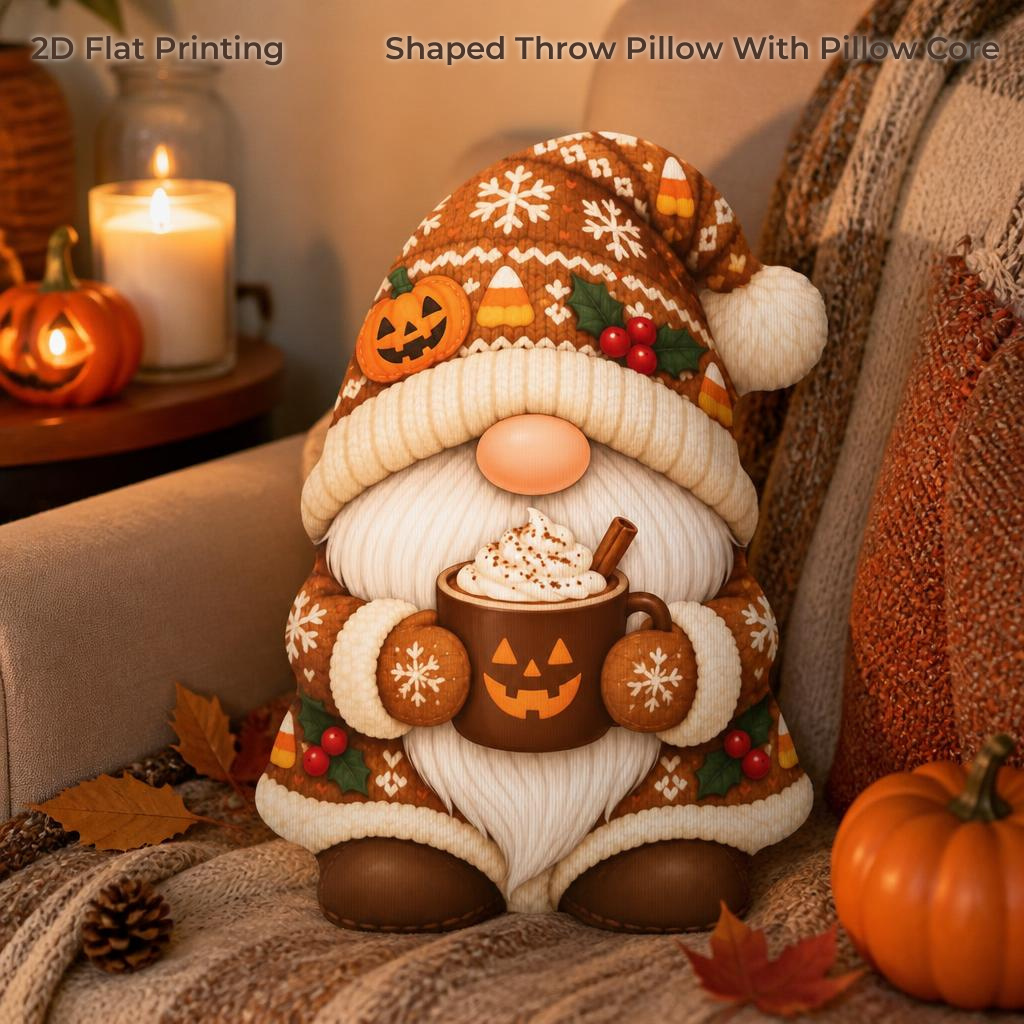 TEMU 2d Flat Gnome Halloween Christmas Lovers Gift 2d Flat Printing Shaped Stuffed Throw Pillow Decorative Cushion Pillow For Sofa Bed Couch And