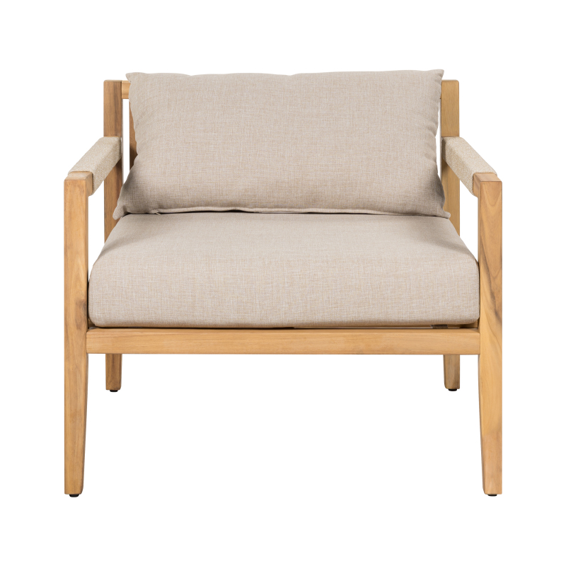 Acacia And Beige Rope Lounge Chair with Ceramic Tile Side Table Set